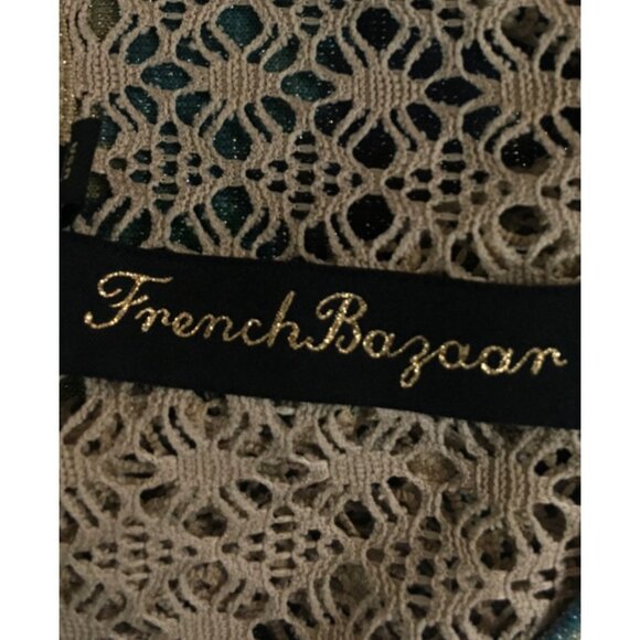 French Bazaar Top Women Size L Tan Blue Sequins Crochet Shoulders Long Sleeves - Picture 5 of 13